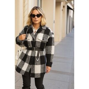 Anine Bing Black and White Checkered Teddy Jacket